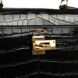 Vintage Hermes Kelly Sellier 20 Black Shiny Alligator Mississippiensis Gold Hardware - Thumbnail View 7