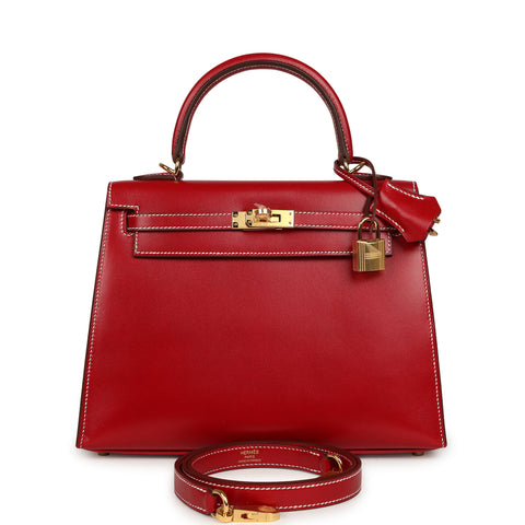 Hermes Kelly Sellier 25 Rouge Piment Box Gold Hardware