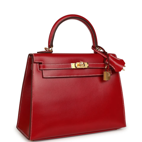 Hermes Kelly Sellier 25 Rouge Piment Box Gold Hardware
