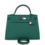 Pre-owned Hermes Kelly Sellier 32 Malachite Epsom Palladium Hardware - Thumbnail View 1