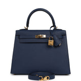 Pre-owned Hermes Kelly Sellier 25 Bleu Navy Epsom Gold Hardware - Thumbnail View 1