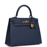 Pre-owned Hermes Kelly Sellier 25 Bleu Navy Epsom Gold Hardware - Thumbnail View 2
