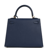 Pre-owned Hermes Kelly Sellier 25 Bleu Navy Epsom Gold Hardware - Thumbnail View 4