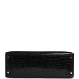 Vintage Hermes Kelly Sellier 32 Black Shiny Porosus Crocodile Palladium Hardware - Thumbnail View 6