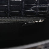 Vintage Hermes Kelly Sellier 32 Black Shiny Porosus Crocodile Palladium Hardware - Thumbnail View 8