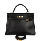 Vintage Hermes Kelly Retourne 32 Black Box Gold Hardware - Thumbnail View 1