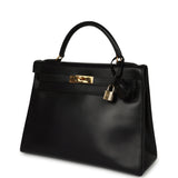 Vintage Hermes Kelly Retourne 32 Black Box Gold Hardware - Thumbnail View 5