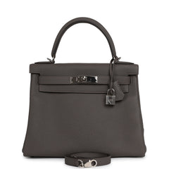 Pre-owned Hermes Kelly Retourne 28 Etain Togo Palladium Hardware