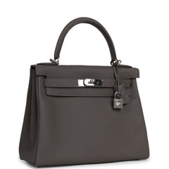 Pre-owned Hermes Kelly Retourne 28 Etain Togo Palladium Hardware