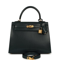 Hermes Kelly Sellier 25 Vert Cypress Chevre Chamkila Gold Hardware