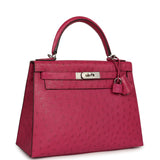 Pre-owned Hermes Kelly Sellier 28 Rose Poupre Ostrich Palladium Hardware - Thumbnail View 2