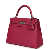Pre-owned Hermes Kelly Sellier 28 Rose Poupre Ostrich Palladium Hardware - Thumbnail View 5