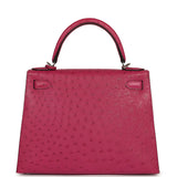 Pre-owned Hermes Kelly Sellier 28 Rose Poupre Ostrich Palladium Hardware - Thumbnail View 4