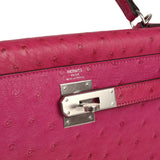 Pre-owned Hermes Kelly Sellier 28 Rose Poupre Ostrich Palladium Hardware - Thumbnail View 7