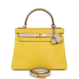 Hermes Special Order (HSS) Kelly Retourne 28 Mimosa, Beton Matte Alligator Brushed Gold Hardware - Thumbnail View 1
