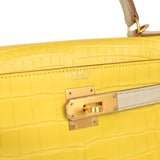 Hermes Special Order (HSS) Kelly Retourne 28 Mimosa, Beton Matte Alligator Brushed Gold Hardware - Thumbnail View 7