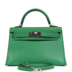 Pre-owned Hermes Kelly Sellier 20 Bambou Chevre Mysore Palladium Hardware