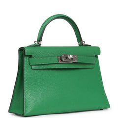 Pre-owned Hermes Kelly Sellier 20 Bambou Chevre Mysore Palladium Hardware