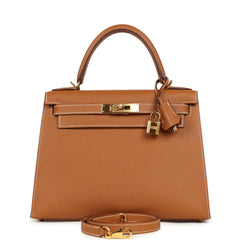 Pre-owned Hermes Kelly Sellier 28 Gold Epsom Gold Hardware
