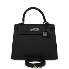 Hermes Kelly Sellier 25 Black Epsom Palladium Hardware