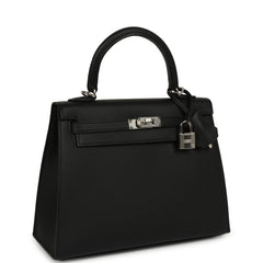 Hermes Kelly Sellier 25 Black Epsom Palladium Hardware