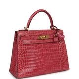 Pre-owned Hermes Kelly Sellier 28 Fuchsia Shiny Porosus Crocodile Gold Hardware - Thumbnail View 2