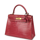 Pre-owned Hermes Kelly Sellier 28 Fuchsia Shiny Porosus Crocodile Gold Hardware - Thumbnail View 5