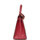 Pre-owned Hermes Kelly Sellier 28 Fuchsia Shiny Porosus Crocodile Gold Hardware - Thumbnail View 3
