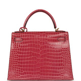 Pre-owned Hermes Kelly Sellier 28 Fuchsia Shiny Porosus Crocodile Gold Hardware - Thumbnail View 4