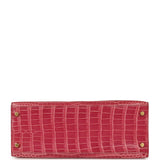 Pre-owned Hermes Kelly Sellier 28 Fuchsia Shiny Porosus Crocodile Gold Hardware - Thumbnail View 6