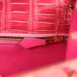 Pre-owned Hermes Kelly Sellier 28 Fuchsia Shiny Porosus Crocodile Gold Hardware - Thumbnail View 9
