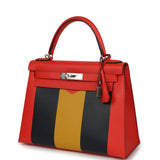Hermes Kellygraphie Kelly Sellier 28 "Lettre M" Capucine, Bleu Obscur, Jaune Ambre Epsom, Sombrero, Chevre Mysore Palladium Hardware - Thumbnail View 5