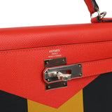 Hermes Kellygraphie Kelly Sellier 28 "Lettre M" Capucine, Bleu Obscur, Jaune Ambre Epsom, Sombrero, Chevre Mysore Palladium Hardware - Thumbnail View 7