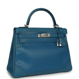 Pre-owned Hermes Ghillies Kelly Retourne 32 Bleu De Galice Swift, Grain D'H Palladium Hardware - Thumbnail View 2