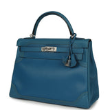 Pre-owned Hermes Ghillies Kelly Retourne 32 Bleu De Galice Swift, Grain D'H Palladium Hardware - Thumbnail View 5