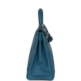 Pre-owned Hermes Ghillies Kelly Retourne 32 Bleu De Galice Swift, Grain D'H Palladium Hardware - Thumbnail View 3