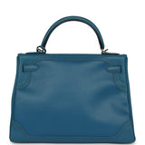 Pre-owned Hermes Ghillies Kelly Retourne 32 Bleu De Galice Swift, Grain D'H Palladium Hardware - Thumbnail View 4