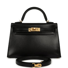 Hermes Kelly Sellier 20 Black Box Gold Hardware
