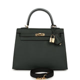 Hermes Kelly Sellier 25 Tri-Color Vert Mangrove, Gris Pantin, Black Epsom Permabrass Hardware - Thumbnail View 1