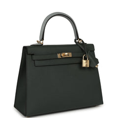 Hermes Kelly Sellier 25 Tri-Color Vert Mangrove, Gris Pantin, Black Epsom Permabrass Hardware