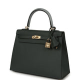 Hermes Kelly Sellier 25 Tri-Color Vert Mangrove, Gris Pantin, Black Epsom Permabrass Hardware - Thumbnail View 5