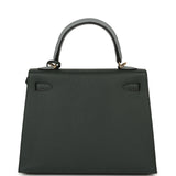 Hermes Kelly Sellier 25 Tri-Color Vert Mangrove, Gris Pantin, Black Epsom Permabrass Hardware - Thumbnail View 4