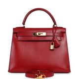 Vintage Hermes Kelly 28 Sellier Rouge Vif Tadelakt Gold Hardware - Thumbnail View 1