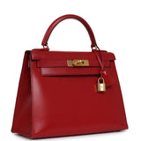 Vintage Hermes Kelly 28 Sellier Rouge Vif Tadelakt Gold Hardware - Thumbnail View 2