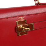 Vintage Hermes Kelly 28 Sellier Rouge Vif Tadelakt Gold Hardware - Thumbnail View 7