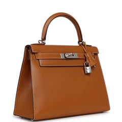 Pre-owned Hermes Kelly Sellier 28 Naturel Sable Butler Palladium Hardware
