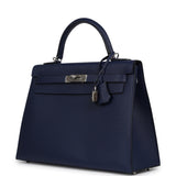 Pre-owned Hermes Kelly Sellier 32 Bleu Saphir Epsom Palladium Hardware - Thumbnail View 5