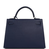 Pre-owned Hermes Kelly Sellier 32 Bleu Saphir Epsom Palladium Hardware - Thumbnail View 4
