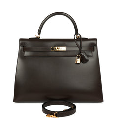 Vintage Hermes Kelly Sellier 35 Chocolat Box Calfskin Gold Hardware