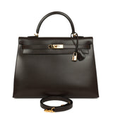 Vintage Hermes Kelly Sellier 35 Chocolat Box Calfskin Gold Hardware - Thumbnail View 1